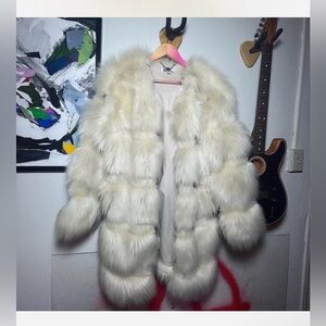 jakke london - cream knee-length faux fur coat - sizzy rockets jacket!